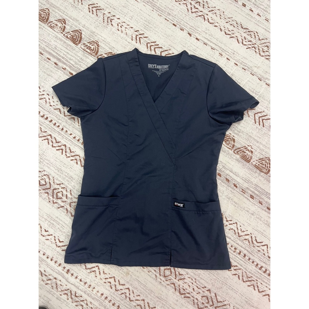Grey's Anatomy Women's Navy Blue V-Neck Scrub Top Size S